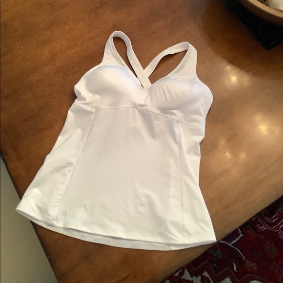 EUC Athleta Criss Cross Tank Mesh Back White Sz M - Picture 1 of 4
